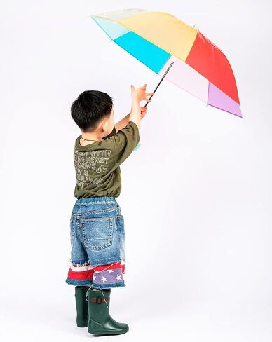 ThreeH Children's Rainbow Umbrella Curved Handle Sturdy Plastic Material Shatterproof 8 Ribs Manual Open Transparent Dome Bubble Umbrella in Saudi Arabia