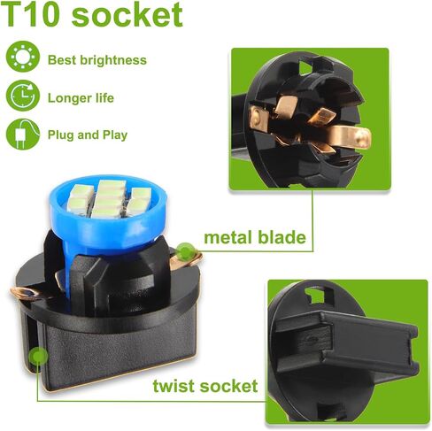 T10 8SMD Ice Blue LED 3020 DC 12V PC194 PC168 Vehicle width indicato Light Reading Light Tag Light with Twist Sockets (Pack of 20pcs) in Kuwait