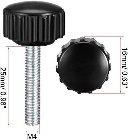 uxcell M4 x 25mm Metric Male Thread Knurled Clamping Knobs Grip Thumb Screw on Type Plastic Threaded Hand Bolt Knobs Black 10 Pcs in Saudi Arabia