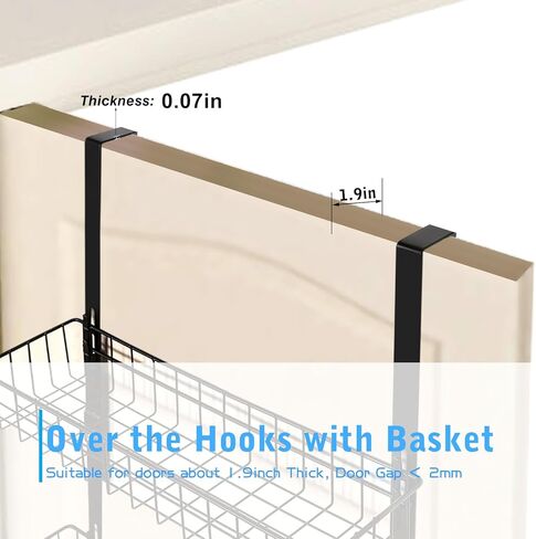 منظم شماعات خطاطيف على الباب من NEX، رف منشفة بخطاطيف معطف مع 3 سلة شبكية و5 خطافات معلقة للتخزين رف توابل للحمام وغرفة النوم والمطبخ خلف أرفف تخزين الباب، أسود in Kuwait