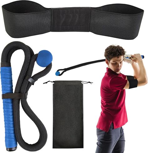 Golf Rope Swing Trainer Set-Golf Swing Training Aid,Improved Golfers Swing and Master Tempo,Golf Gifts for Men Golfers,Included Swing Correcting Arm Band&Rope Trainer with Weighted Ball in Saudi Arabia