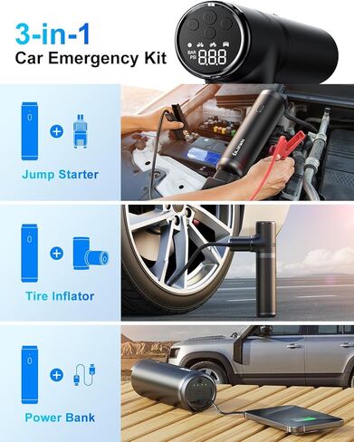 Portable Jump Starter with Air Compressor [ 40X-Rate Battery Cells ] 3250A 150PSI Car Jump Starter, Battery Jumper Starter Power Bank for 9.0L Gas and 8.0L Diesel Engines in Kuwait