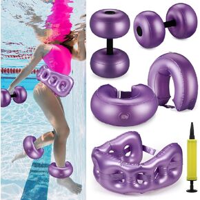 5 Pcs Water Workout Combo Set Includes PVC Water Dumbbell Water Weight Swimming Float Belt Soft Padded for Water Aerobics, Pool Fitness, Water Exercise Tool (Purple,Classic Style)