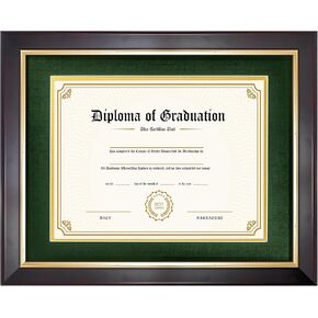 8.5x11 Diploma Frame with Black over Gold Mat, 11x14 Certificate Frame, Real Wood with Gold Trim, Brown Frame with Tempered Glass