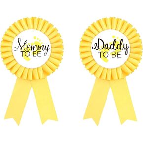 Daddy to be & Mom to be Tinplate Badge Pin Yellow - Baby Shower Button New Dad Gifts Gender Reveals Party Baby for Boy or Girl Rosette Button Baby Celebratio; Neutral (YELLOW)
