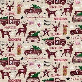 SYKEL ENTERPRISES Oklahoma Sooners NCAA Christmas Holiday Cotton Fabric Sold by Yard