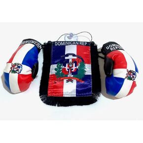 Dominican Republic Boxing Gloves Flags for Car & Home DR mini Banner Automobile charm small window sticker Easy to use Sticks to glass Quick Easy or Hang Ornament wall design indoor outdoor decals