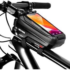 Bike Frame Bag, Waterproof Bicycle Front Top Tube Pouch Pannier Bike Phone Mount Holder Handlebar Bag Cycling Crossbar Storage Bags with Touch Screen for iPhone 12 11 Pro Max Smartphone up to 6.7''
