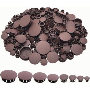 365Pcs 10 Sizes Plastic Hole Plugs Recessed Round Hole Plugs 3/16" 1/4" 5/16" 3/8" 1/2" 5/8" 3/4" 7/8" 1" 1 1/4" Snap-in Panel Lock Hole Plugs for Furniture Cabinet Hole Decorative Cover Caps (Black)