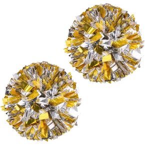 ZEALMAX Pack of 2 Beautiful Cheerleading Pom Poms Sport Accessories for Sports Dance Cheering Children Adults, Gold+Silver