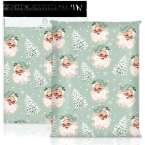 100Pcs Christmas Poly Mailers 10 x 13 Inch Green Santa Claus Xmas Tree Envelope Mailers Self-Sealing Plastic Packaging Mailing Bags for Small Business Clothing