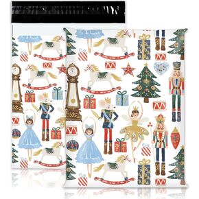100Pcs Nutcracker Poly Mailers 10 x 13 Inch Christmas Watercolor Envelope Mailers Xmas Self-Sealing Plastic Packaging Mailing Bags for Small Business Clothing