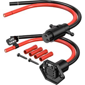 Trolling Motor Plug 12v, Mellbree Waterproof Trolling Motor Plug and Receptacle Compatible With Minn Kota Marine Boat, 8AWG Boat Copper Wire, 4pcs Heat Shrinkable Butt Connectors
