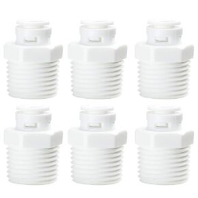 RLECS 6PCS Filter Quick Coupler 1/2NPT Male x 1/4 OD Pipe Quick Couplings White Straight Male Push in Connection Pipe Coupler Suitable for Five Stage Water Purifier and Front Water Purifier