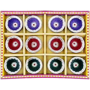 Set of 12 Diyas Diya Deepak Earthen Assorted Colorful Set - Diwali Decoration Puja - Handpainted Diya for Home Indoor Outdoor Diwali Design Handmade Mix Color with Cotton Wick