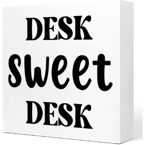 Office Wooden Box Sign,Desk Sweet Desk Funny Office Wood Plaque Sign,Rustic Farmhouse Wood Block Sign for Office Home Desk Shelf Decor Q787