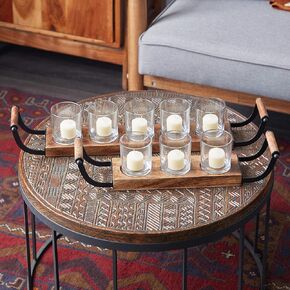 Deco 79 Wood Tealight 8 Glass Sleeve Candle Holder, Set of 2 24", 18"W, Brown