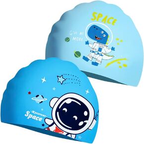 Kids Swim Cap Silicone Swimming Cap for Boys Girls Age 3-8 Cover Ear Cartoon Waterproof Bathing Caps Keep Hair Dry Swimming Hat for Long and Short Hair