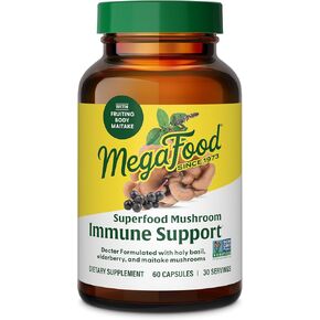 MegaFood Superfood Mushroom Immune Support - Maitake Mushroom Supplement with Elderberry & Holy Basil to Help Support a Healthy Immune System - Doctor Formulated, Vegan - 60 Capsules, 30 Servings