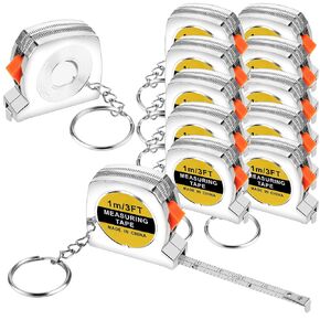 12 Pieces Tape Measure Keychains, 1.5 Inch Functional Mini Tape Measures with Stable Slide Lock Construction Party Favors Tape Measure for Birthday Party Favors Gift Bag Fillers Prize 1 m/ 3 ft