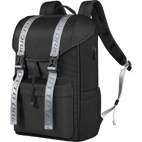 DTTO Laptop Backpack for Men and Women, Business Anti-Theft Travel Backpack with USB Charging Port, Water Resistant Vintage Flap College Computer Backpack Work Bag Fits 15.6 Inch Notebook, 23L Black