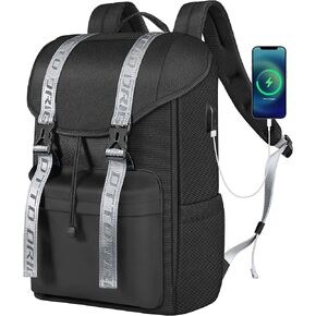 DTTO Laptop Backpack for Men and Women, Business Anti-Theft Travel Backpack with USB Charging Port, Water Resistant Vintage Flap College Computer Backpack Work Bag Fits 15.6 Inch Notebook, 23L Black