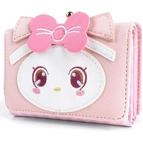 BelugaDesign Cat Anime Wallet | Kawaii Cute Design Black Kitty Coin Purse Holder Zipper | Lovely Cartoon Faux Leather Pouch Trifold Wallet for Kids Girls Teens Women | Pastel Purple Black