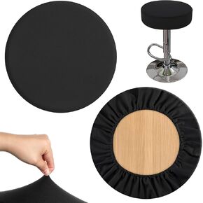 2PCS Stool Covers Round High Elastic Circle Bar Stool Covers, Soft Washable Slipcovers with Non-slip Stool Cushion Round Bar Stool Seat Covers, Easy to Clean Fits Dia 11-14 in Bar Round Chair(Black)