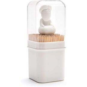 Peleg Design Babu Toothpick Holder with Detachable Cover, Plastic Portable Toothpick Storage Organization, Yoga Meditation Guru Design, White