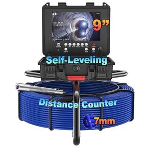 Anysun Sewer Camera 165ft, Self-Leveling Pipe Inspection Camera with Distance Counter, 0.28in/7mm Diameter Cable, 9'' 1080P IPS Screen Plumbing Camera with DVR Recording-32GB