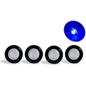 Pactrade Marine Pack of 4 LED Livewell Round Button Blue Thru Hull Light Courtesy Accent Exterior Interior Light Mini Button 33mm OEM Waterproof for boats Livewell Bait Tank 12V
