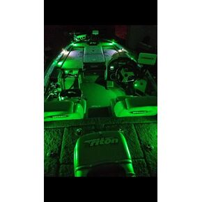 Oznium Bass Boat LED Deck Light Kit with 8 snap-fit LED Bolts, plug and play wiring, LED dimmer knob (Green LEDs)