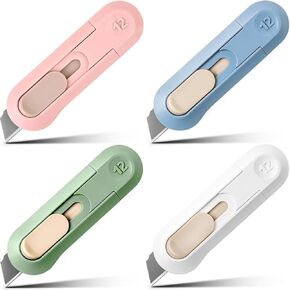4 Pcs Box Cutters, Box Cutter Retractable, Retractable Box Opener, Package Opener, Easy Slide Retractable Cute Box Cutter for opening daily express boxes, envelopes, packages, paper tapes and more