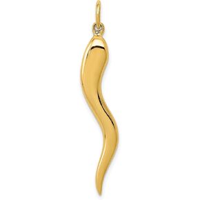 14k Yellow Gold Large Cornicello Italian Horn Pepper Necklace Charm Pendant Good Luck Fine Jewelry For Women Gifts For Her