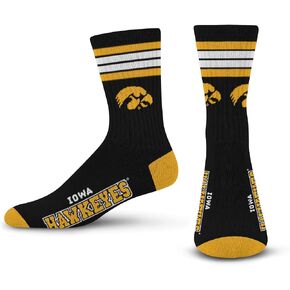 For Bare Feet NCAA Iowa Hawkeyes 4 Stripe Deuce Crew Sock Team Color MEDIUM
