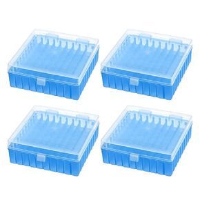 YOKIVE 4 Pcs Freezer Tube Boxes, PP Lockable Holder Rack for 1.5/1.8/2ml Tubes | Fixed Sample Tube, Great for Scientific Institutes (100 Places, Blue)
