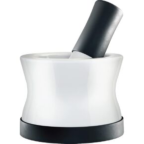Mortar and Pestle Set - No Slip Silicone and Ceramic Handle and Base - White and Black Grinder and Crusher Mortar Set - Pestle and Mortar Bowl, Mortar and Pestle Set Small
