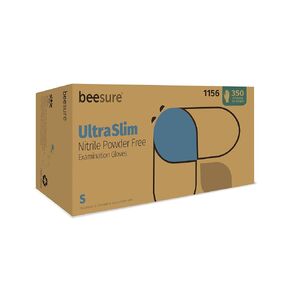 BeeSure UltraSlim Blue Nitrile Powder-Free Exam Gloves, Pack of 350, Small, 2.0 Mil