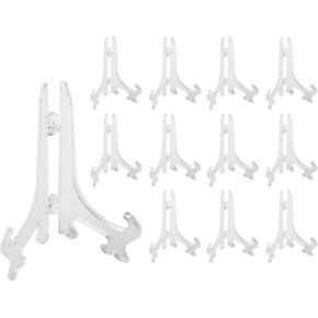Super Z Outlet 3.5" Clear Plastic Easels or Stand/Plate Holders to Display Pictures, Placecards, or Other Items at Weddings, Home Decoration, Birthdays, Tables (12 Pack)
