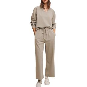 Balimtoy Women 2 Piece Sweatsuits Set Long Sleeve Pullover Top Drawstring Wide Leg Sweatpants Lounge Sets 2024 Fall Outfits