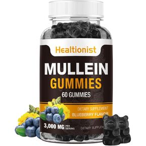 1 Pack Sugar Free Mullein Gummies - Lung Cleanse, 3000MG Mullein Supplement for Respiratory, Organic Mullein Drops Gummy with Quercetin & Bromelain for Lung, Digestive Health & Immune 90Ct