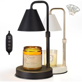Candle Warmer Lamp with Timer,Adjustable Height Dimmable Candle Lamp,Electric Candle Warmer Lamp with 2 Bulbs,Candle Wax Warmer Compatible with Large Jar Candles,Gifts for Mom,Black