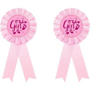 Gender Reveal badge pin, Its a Girl Tinplate Badge Pin for Dad to be & Mom to be, Baby Shower Button New Mom Gifts Gender Reveals Party Baby; Pink Rosette Button Baby Celebration, Girl Pink