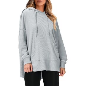 EXLURA Womens Oversized Waffle Hoodies Drawstring Lightweight Plus Size Pullover Sweatshirt with Pocket 2024 Trendy Outfits