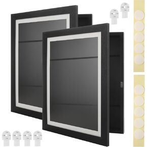 2PACK فتحة أمامية 11 × 14 إطار صندوق ظلال مع باب من الخشب الهندسي - علبة عرض صندوق ظل أسود مع 6 دبابيس دفع، 2 سجادة، 5 مسامير غير أثرية لعرض الحائط والطاولة in Kuwait