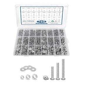 760Pcs Stainless Steel Nuts and Bolts Assortment Kit, 10-24#8-32#6-32#4-40 Hardware Nuts Phillips Pan Head Assortment Bolts Nuts Flat Washers Nuts Bolts with Case