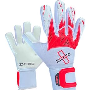Zhero GK Goalkeeper Gloves Pegasus White, 4mm German Contact Latex Negative Cut, Soccer Goalie Youth and Adult. White and Red