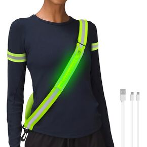 HENMI LED Night Running Gear Reflective Sash with Two Arm Reflective Tapes Adjustable Length for Running Cycling Walking