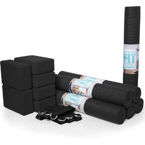 18-Pack Classic Yoga Kit, 6 Non Slip Yoga Mats (68" x 24" x 4mm), 6 Yoga Blocks (3" x 6" x 9"), and 6 6ft D-Ring Yoga Straps, Yoga Accessories for Schools and Studios