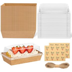 علب حلويات ورقية مقاس 6 × 3 بوصات مع أغطية شفافة، 50 عبوة من صناديق المكافآت الصغيرة لاستخدامها في حاويات الفحم للمخبوزات والساندويتش والفراولة والكعك والكب كيك (بني) in Kuwait